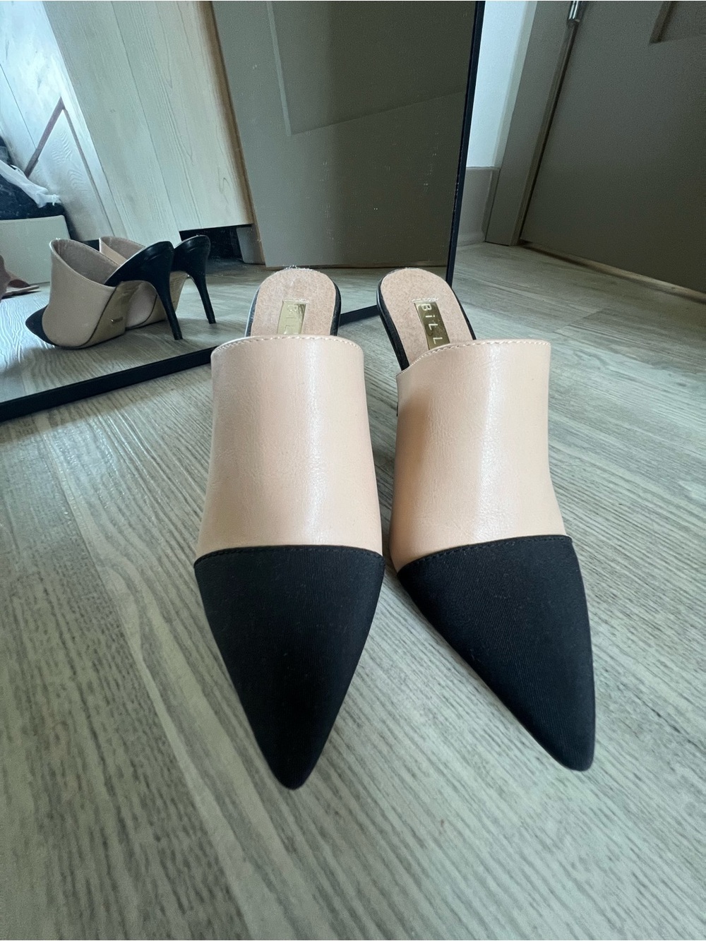 Billini Two-Tone Pointed Mule in Black and Nude